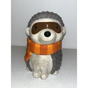 Hedgehog Earthenware 10 Inch Cookie Jar With Orange Stripe Scarf Adorable Cute